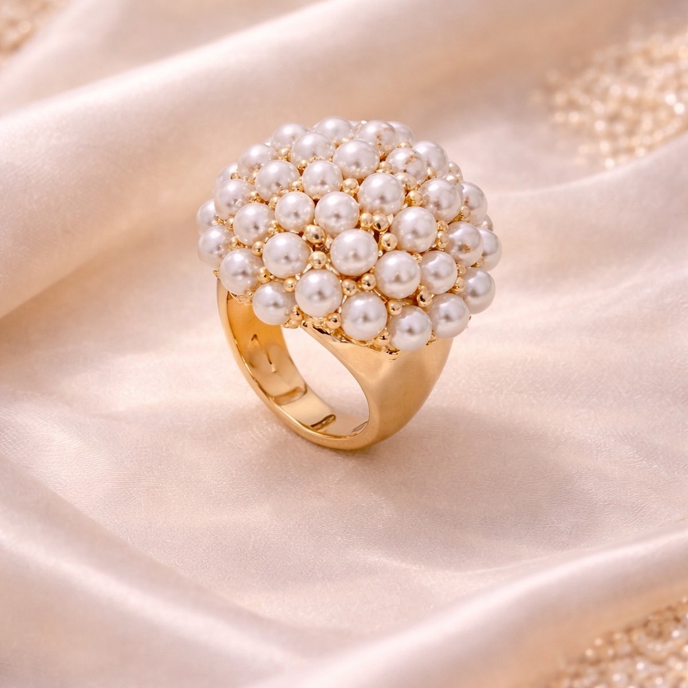 Classic Pearl Cluster Gold Statement Ring